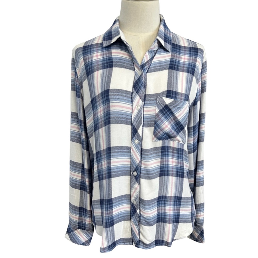 Rails‎ pink blue white plaid long sleeve button shirt womens  XS.